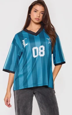 PrettyLittleThing T-Shirts*Green Striped Football Jersey