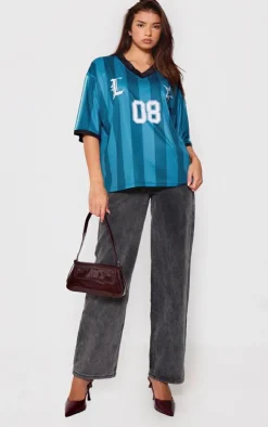 PrettyLittleThing T-Shirts*Green Striped Football Jersey
