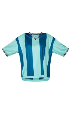 PrettyLittleThing T-Shirts*Green Striped V Neck Oversized Football T Shirt