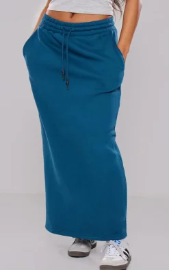 Green Sweat Drawstring Midi Skirt