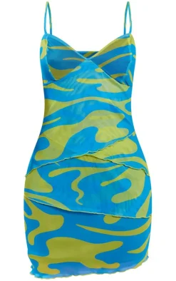 Swirl Mesh Raw Hem Tiered Bodycon Dress-PrettyLittleThing Discount