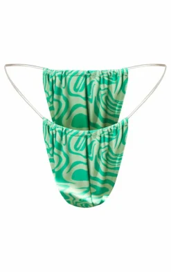 Green Swirl Print Tanga Bikini Bottoms