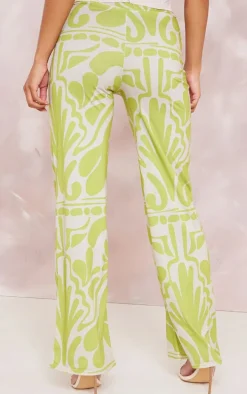 Green Swirl Printed Jersey Printed Wide Leg Pants
