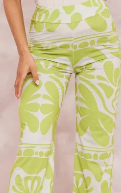 Green Swirl Printed Jersey Printed Wide Leg Pants