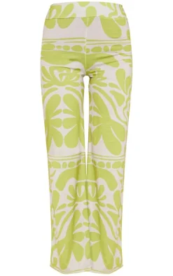 Green Swirl Printed Jersey Printed Wide Leg Pants