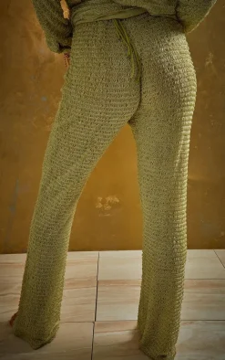 Green Textured Beach Pants