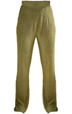 Green Textured Beach Pants