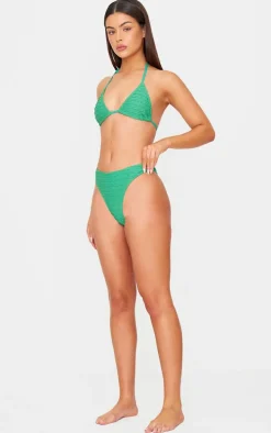 Green Textured High Leg Bikini Bottoms