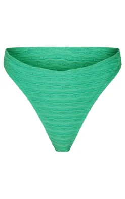 Green Textured High Leg Bikini Bottoms