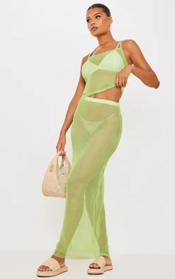 Best PrettyLittleThing Textured Sheer Low Rise Midaxi Skirt Green