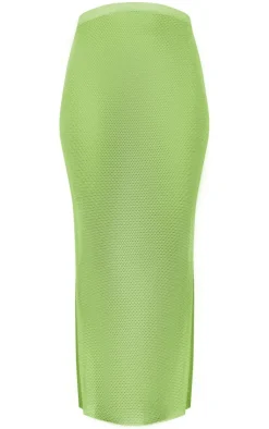 Best PrettyLittleThing Textured Sheer Low Rise Midaxi Skirt Green