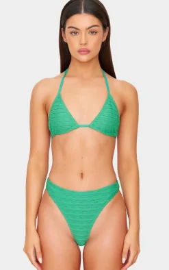 Green Textured Triangle Bikini Top