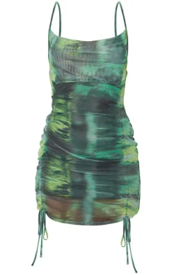 Tie Dye Print Strappy Ruched Tie Hem Bodycon Dress-PrettyLittleThing Discount