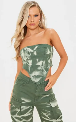 PrettyLittleThing Corsets*Tie Dye Seam Detail Denim Corset Top