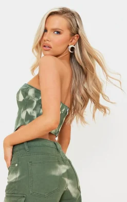 PrettyLittleThing Corsets*Tie Dye Seam Detail Denim Corset Top