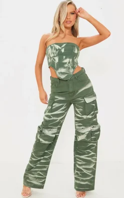 PrettyLittleThing Corsets*Tie Dye Seam Detail Denim Corset Top