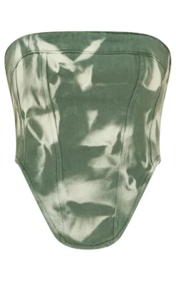 PrettyLittleThing Corsets*Tie Dye Seam Detail Denim Corset Top