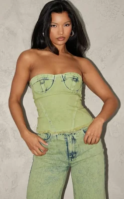 PrettyLittleThing Corsets*Green Tint Acid Wash Corset Crop Top