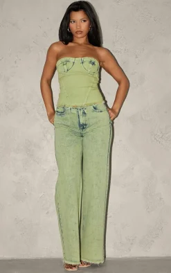 PrettyLittleThing Corsets*Green Tint Acid Wash Corset Crop Top