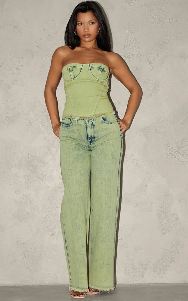 PrettyLittleThing Corsets*Green Tint Acid Wash Corset Crop Top