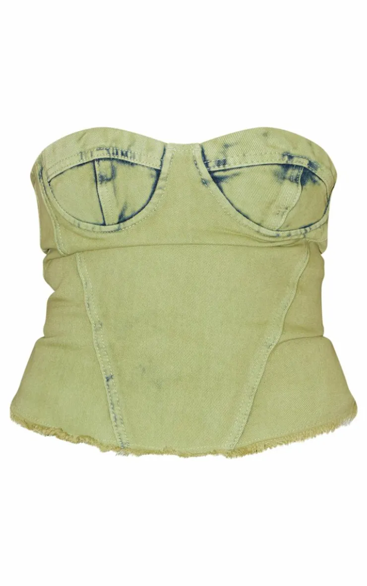 PrettyLittleThing Corsets*Green Tint Acid Wash Corset Crop Top