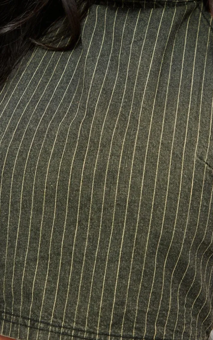 Green Tint Vintage Pinstripe Halterneck Denim Top