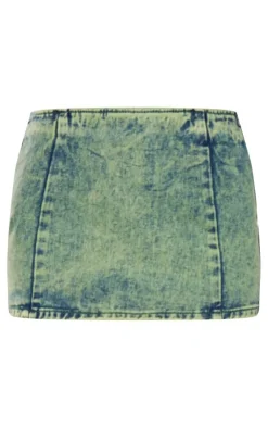 Best PrettyLittleThing Green Tint Low Rise Denim Mini Skirt Vintage Wash
