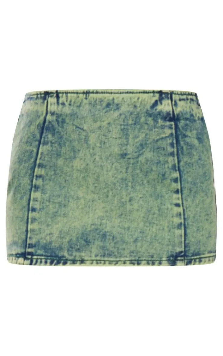 Best PrettyLittleThing Green Tint Low Rise Denim Mini Skirt Vintage Wash