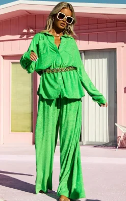 Green Towelling Oversized Beach Shirt