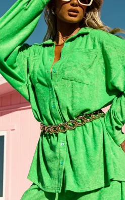 Green Towelling Oversized Beach Shirt