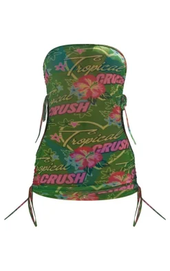 Tropical Print Ruched Bandeau Cut Out Bodycon Dress-PrettyLittleThing Best