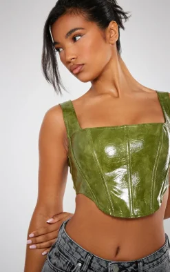 PrettyLittleThing Corsets*Washed Faux Leather Boned Corset