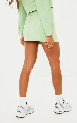 Sale PrettyLittleThing Waxed Denim Seam Detail Mini Skirt Green
