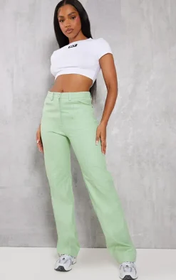 Green Waxed Denim Seam Detail Straight Leg Jeans