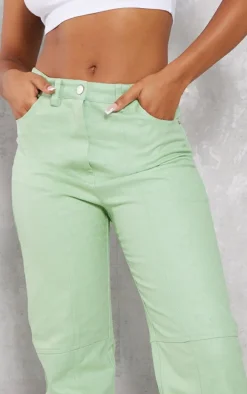 Green Waxed Denim Seam Detail Straight Leg Jeans