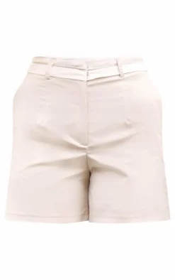 Greige Woven Turnover Waistband City Shorts