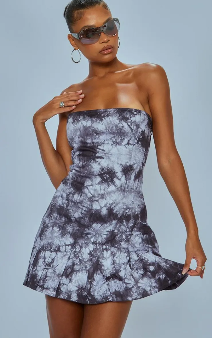 Acid Wash Bandeau Pleated Shift Dress-PrettyLittleThing Outlet
