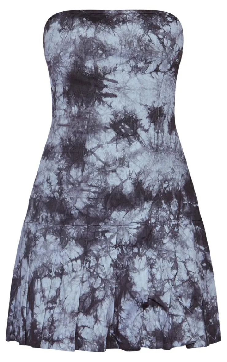 Acid Wash Bandeau Pleated Shift Dress-PrettyLittleThing Outlet