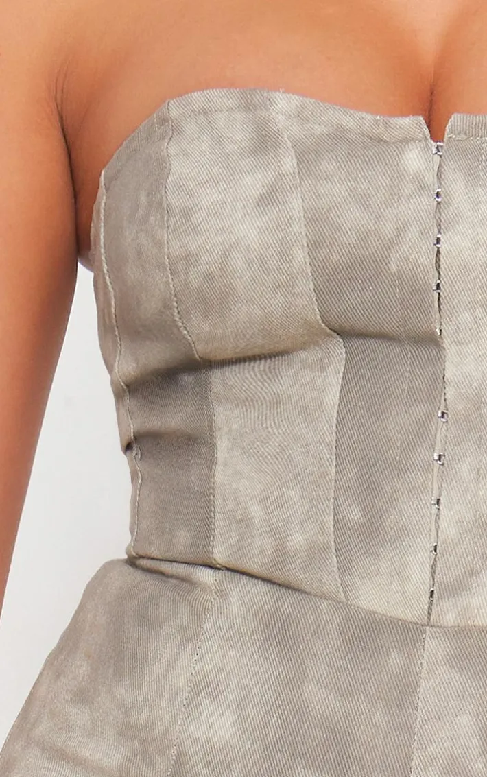 Grey Acid Wash Bandeau Wide Leg Jumpsuit