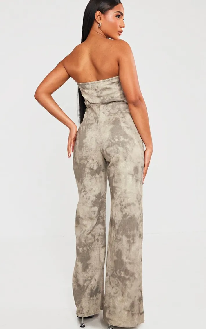 Grey Acid Wash Belted Bandeau Jumpsuit