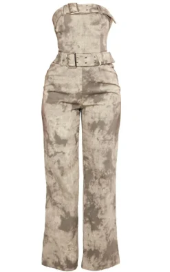 Grey Acid Wash Belted Bandeau Jumpsuit