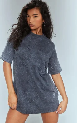 Acid Wash Cross Applique T Shirt Dress-PrettyLittleThing Sale