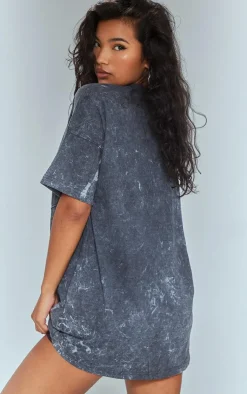 Acid Wash Cross Applique T Shirt Dress-PrettyLittleThing Sale