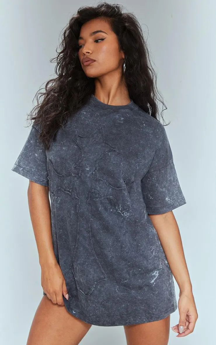Acid Wash Cross Applique T Shirt Dress-PrettyLittleThing Sale