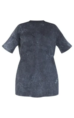 Acid Wash Cross Applique T Shirt Dress-PrettyLittleThing Sale