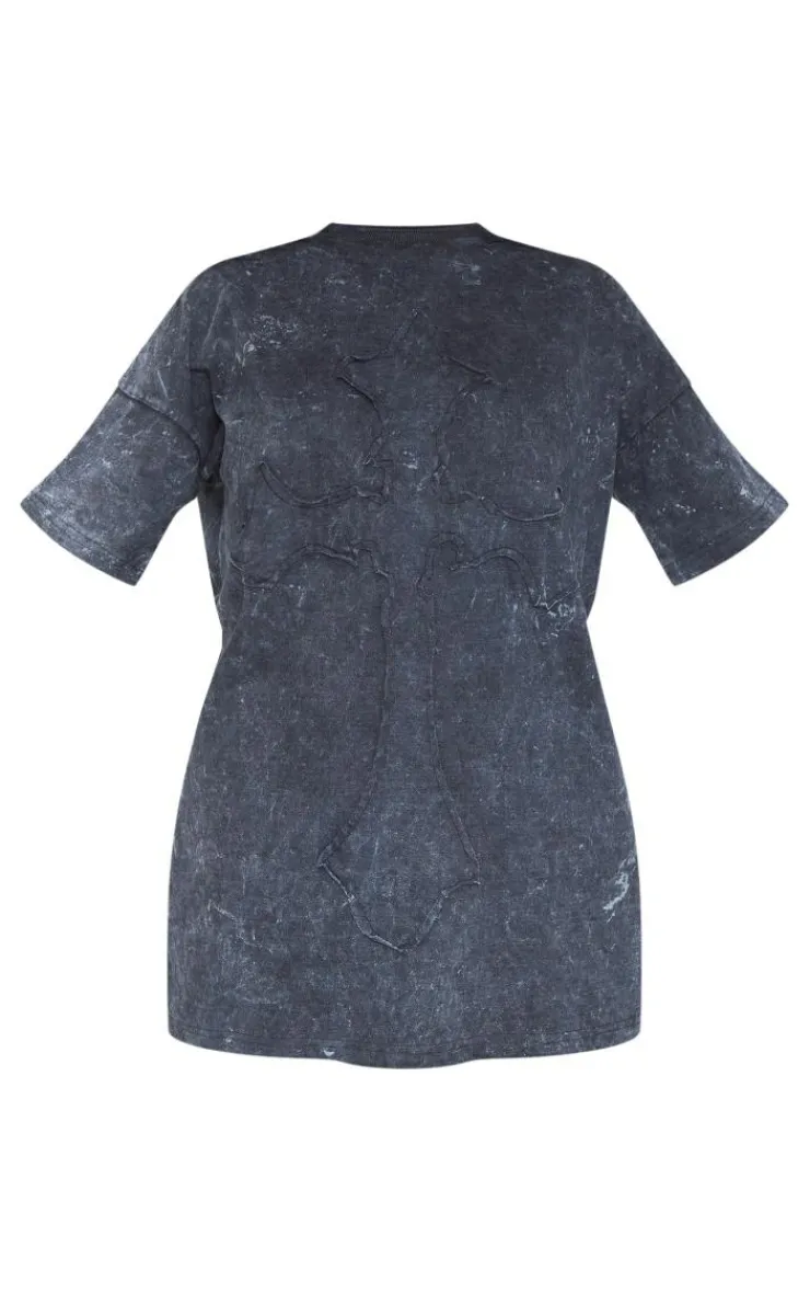 Acid Wash Cross Applique T Shirt Dress-PrettyLittleThing Sale