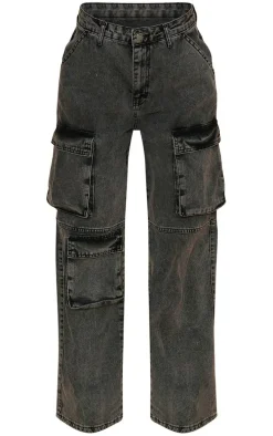 Grey Acid Wash Low Rise Baggy Boyfriend Cargo Jeans