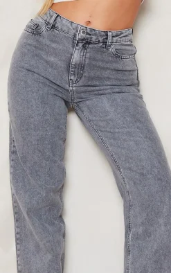 Grey Acid Wash Low Rise Straight Leg Jeans