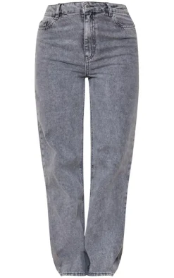 Grey Acid Wash Low Rise Straight Leg Jeans