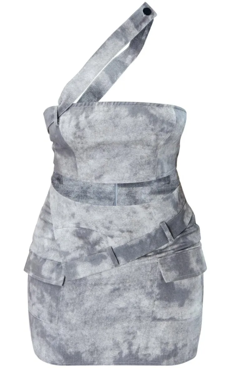 Acid Wash Strap Detail Cargo Bodycon Dress-PrettyLittleThing